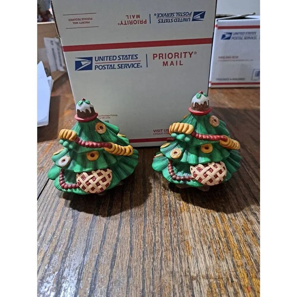 Vintage 2 Dept 56 Merry Makers Sweet Treat Trees Christmas Ceramic Figurines